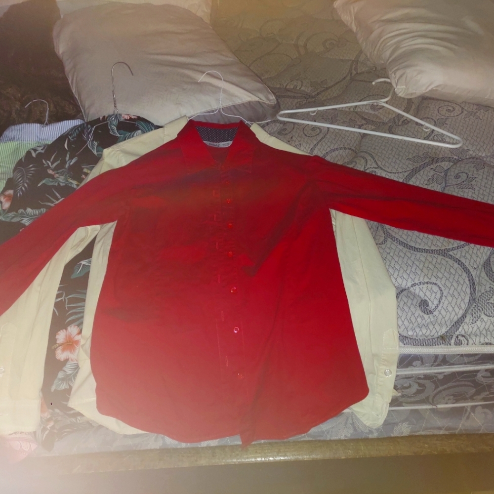 Womens red button down shirt